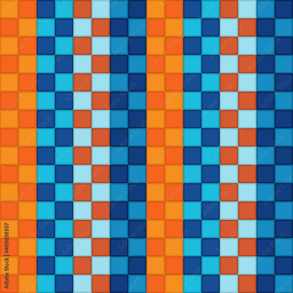Poster Checker orange and blue pattern. Vector simple squares pattern.