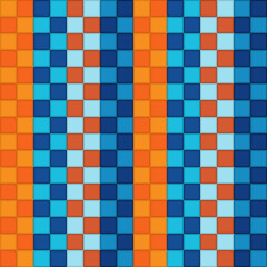Checker orange and blue pattern. Vector simple squares pattern.