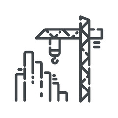 Tower crane line icon side view isolated