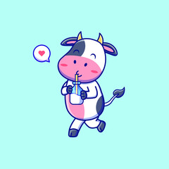 Cute cartoon cow with milk in vector illustration. Isolated animal vector. Flat cartoon style