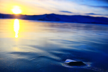 baikal ice landscape, winter season, transparent ice with cracks on the lake