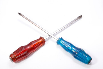 Blue and red screwdriver isolated on white background
