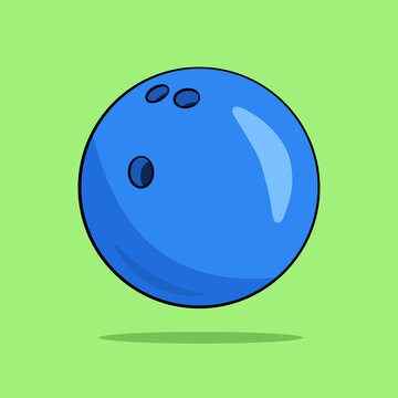 Blue bowlig ball with shadow and background. Vector. Cartoon