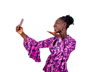 beautiful young businesswoman doing an air kiss during a video call on mobile phone.