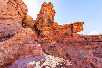 Fototapeta na wymiar View of red desert rocks in Timna natural park in Negev, Eilat, Israel 