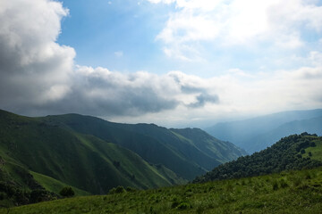Fototapeta na wymiar The high-mountain road to the tract of Jily-Su. Caucasus. Kabardino-Balkaria. Russia.
