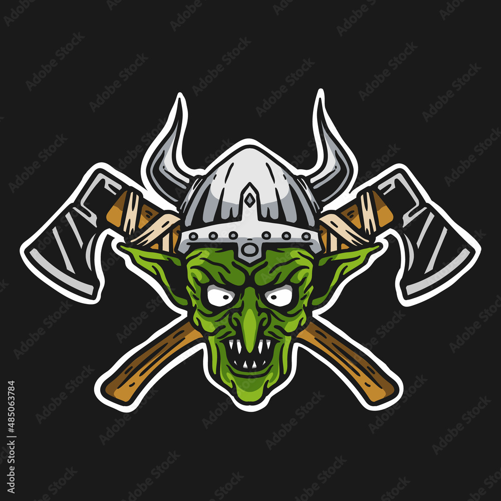 Wall mural illustration of goblin warrior with ax - Wall murals