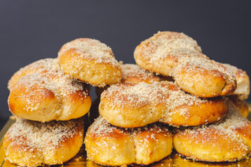 Romanian traditional food named martyrs (macinici, mucenici) with walnuts, sugar, honey and cinnamon made at home.