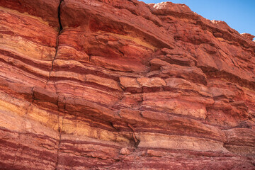 red rocks layers in the desert. View of red desert rocks in Timna natural park in Negev, Eilat, Israel
