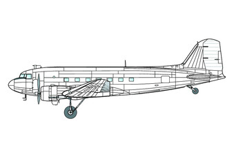 Zweimotoriges Passagierflugzeug DC-3 - obrazy, fototapety, plakaty