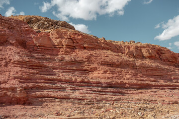 red rocks layers in the desert. View of red desert rocks in Timna natural park in Negev, Eilat, Israel
