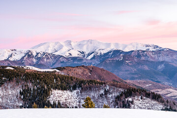 Cold winter morning in the mountains (View of the Massif of Canigou, France Pyrenees)