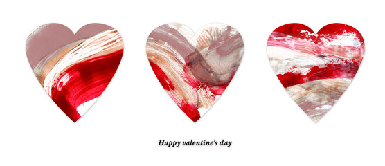 Recurso grafico para el día de San Valentín. Fondo o banner de corazones con textura de pintura acrílica  
