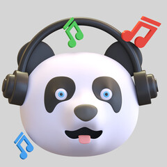 panda listening music emoticon cartoon 3d render illustration © nawaittgraph