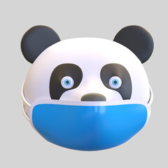 panda wearing mask emoticon cartoon 3d render illustration © nawaitgraph