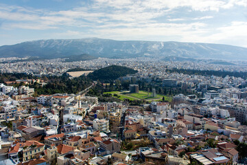 Fototapeta na wymiar Greece Athens in the morning, city view from above, cityscape,