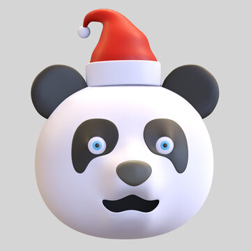 panda wearing santa hat in christmas emoticon cartoon 3d render illustration