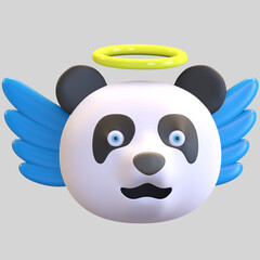 angel panda happy face emoticon cartoon 3d render illustration © nawaitgraph