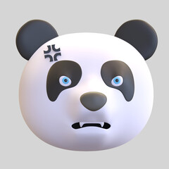 angry panda face emoticon cartoon 3d render illustration © nawaitgraph