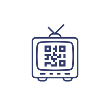 old tv and qr code line icon