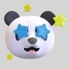 happy panda star face emoticon cartoon 3d render illustration © nawaitgraph