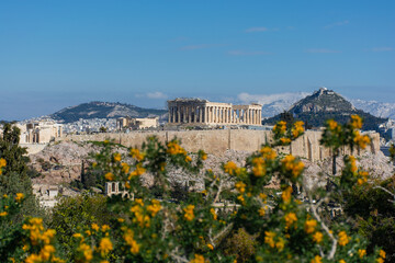 Naklejka premium Greece Athens, view of the Parthenon temple of the Acropolis, cityscape,