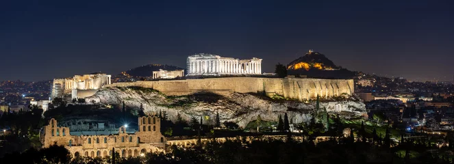 Foto auf Acrylglas Athen Greece Athens at night, view of the temple of the Acropolis Parthenon, cityscape