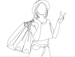 Pict of female feeling so happy after shopping at market place, set of black silhouette of celebrating on white background. Vector illustration