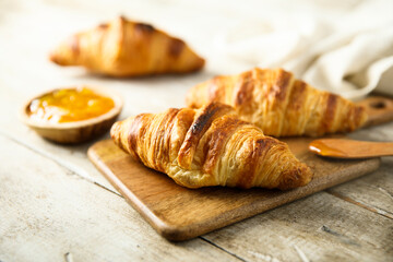 Homemade croissants with orange marmalade