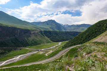 The high-mountain road to the tract of Jily-Su. Caucasus. Kabardino-Balkaria. Russia.