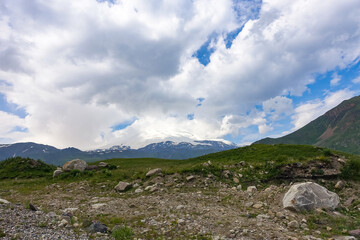 The high-mountain road to the tract of Jily-Su. Caucasus. Kabardino-Balkaria. Russia.