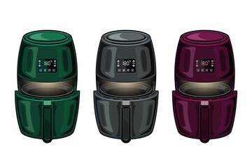 set air fryer realistic isolated on white background