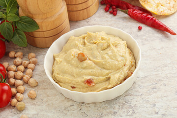 Natural organic chickpea hummus with olive oil