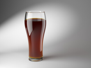 Glass with beverage isolated on gray background. 3D illustration.