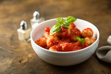 Homemade gnocchi with tomato sauce