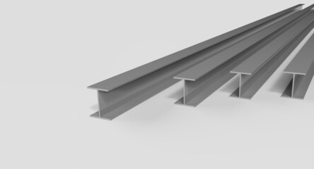 steel beams, metal joists for new constructions or renovations, building material for modern building background, 3D illustration, 3D rendering
