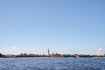 Fototapeta na wymiar Famous landmark. Paul's and Peter's Cathedral near Neva river in Saint-Petersburg, Russia.