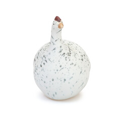 Ceramic figurine of wild bird isolated on white background. Design element with clipping path