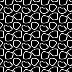 Seamless abstract black and white background, black spots, wavy rings