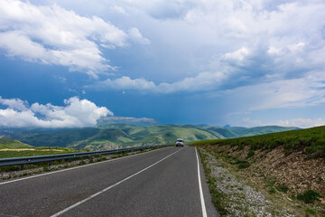 The high-mountain road to the tract of Jily-Su. Caucasus. Kabardino-Balkaria. Russia.