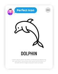 Cartoon jumping  dolphin thin line icon. Modern vector illustration.
