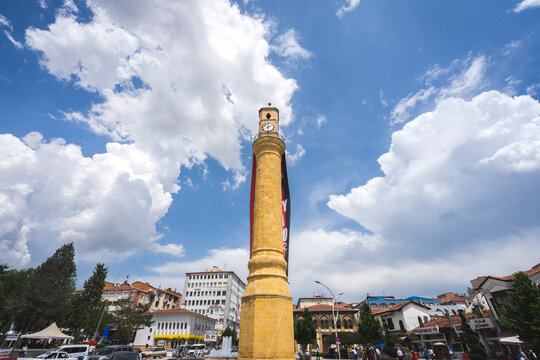 View of Historic Clock Tower in Corum Province. Corum is located inland in the central Black Sea Region of Turkey.