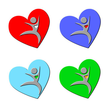 A 3D rendered illustration of hearts with a happy active person and a healthy heart, isolated on a white background