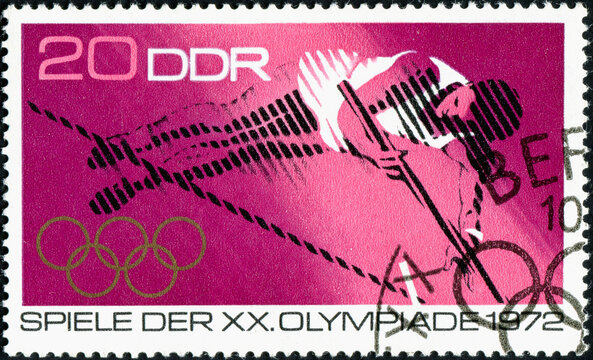 GERMANY - CIRCA 1972: A Stamp Printed In Germany, Democratic Republic Shows Pole Vaulter, Summer Olympics 1972