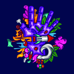 Hand doodle graffiti art potrait logo colorful design with dark background. Abstract vector illustration.