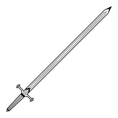 Abstract Black Simple Line Metal Sword Blade Weapon Doodle Outline Element Vector Design Style Sketch Isolated On White Background Illustration For War, Battle
