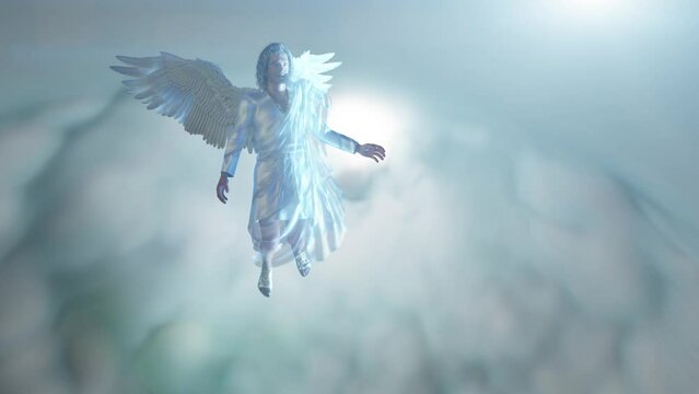biblical angel with big white wings flying  render 3d