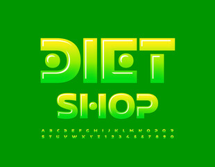 Vector healthy concept Diet Shop. Green gradient Font. Abstract style Alphabet Letters and Numbers set