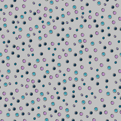 Stylish vector seamless pattern with polka dots, in modern colors on a light background. Line art style. Suitable for print, fabric design, decoration of any holiday.
