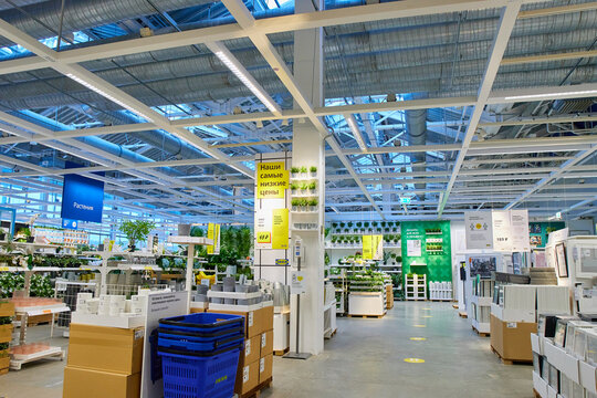 SAMARA, RUSSIA - JANUARY 10, 2022: Ikea store interior. people are shopping. IKEA is the world's largest furniture retailer